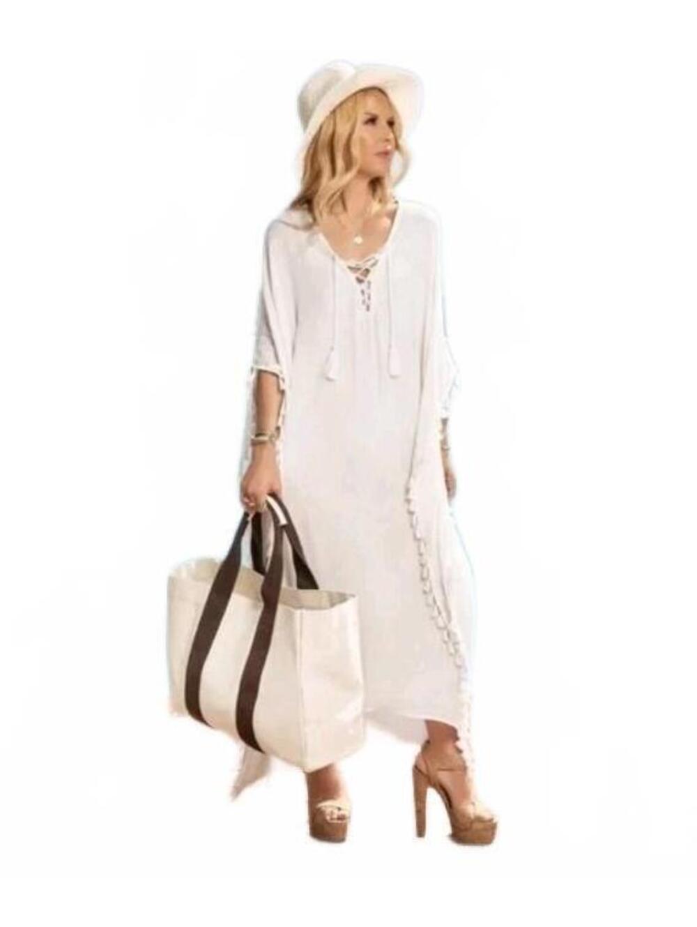 Walter Baker Women's Cover Up Acapulco Kaftan Tassels White OS NWT $198